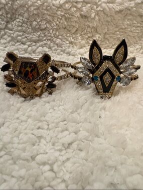 Gold and Black Crystal Animal Bangle Bracelet Set